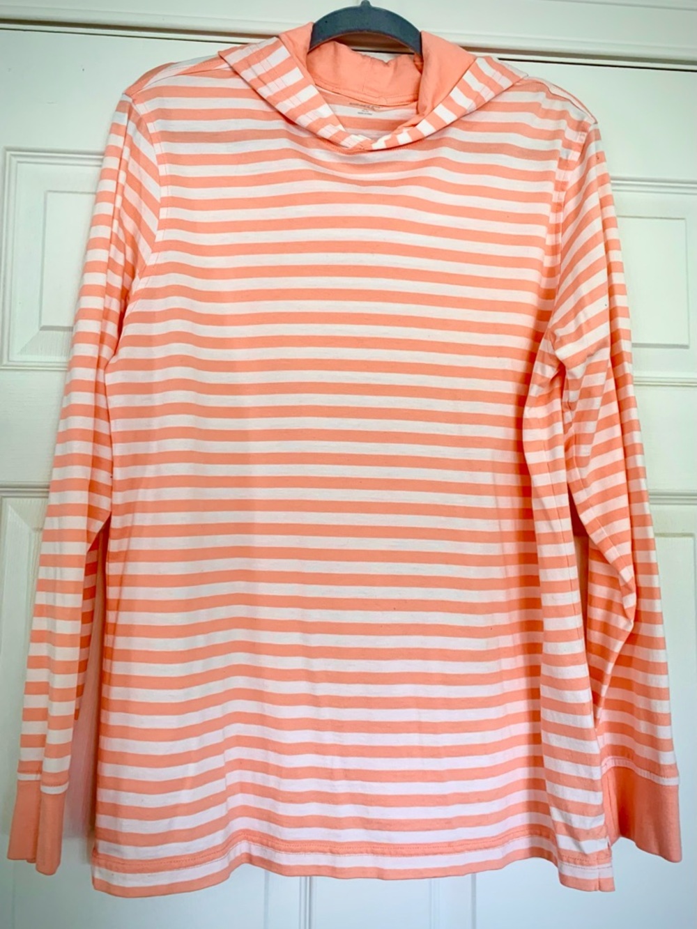 Lands' End Peach & White Striped Long Sleeve Hooded Tee